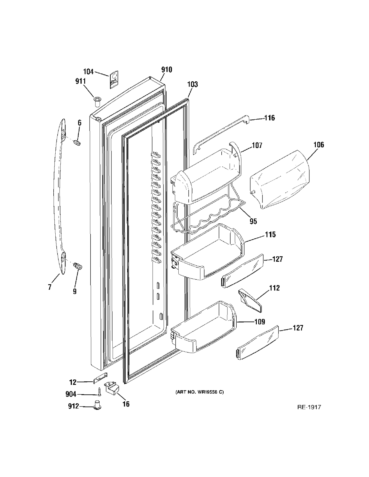 FF DOOR Diagram and Parts List for PSS26MSRBSS  General Electric Refrigerator