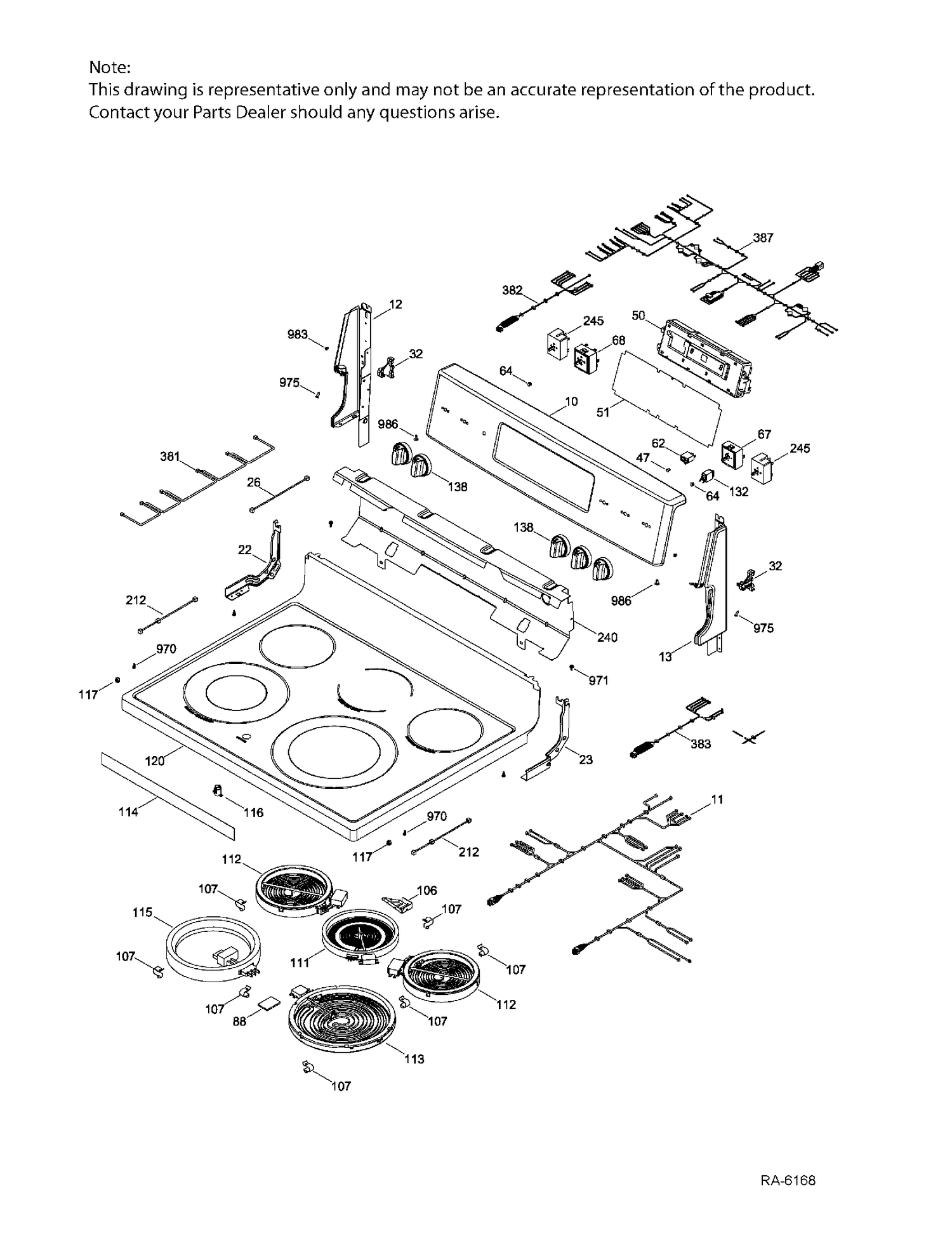 CONTROL PANEL & COOKTOP Diagram and Parts List for JCB860DK1WW  General Electric Range