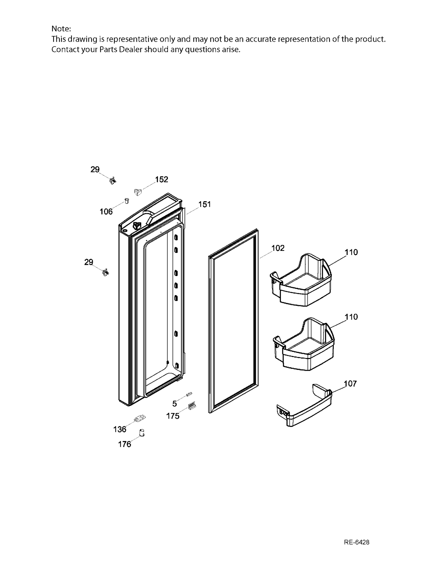 FF DOOR RH Diagram and Parts List for GNE21DSKAKSS  General Electric Refrigerator