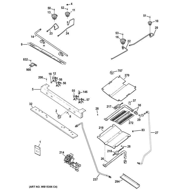Gas & Burner Parts Diagram and Parts List for JGB640SEF5SS  General Electric Range