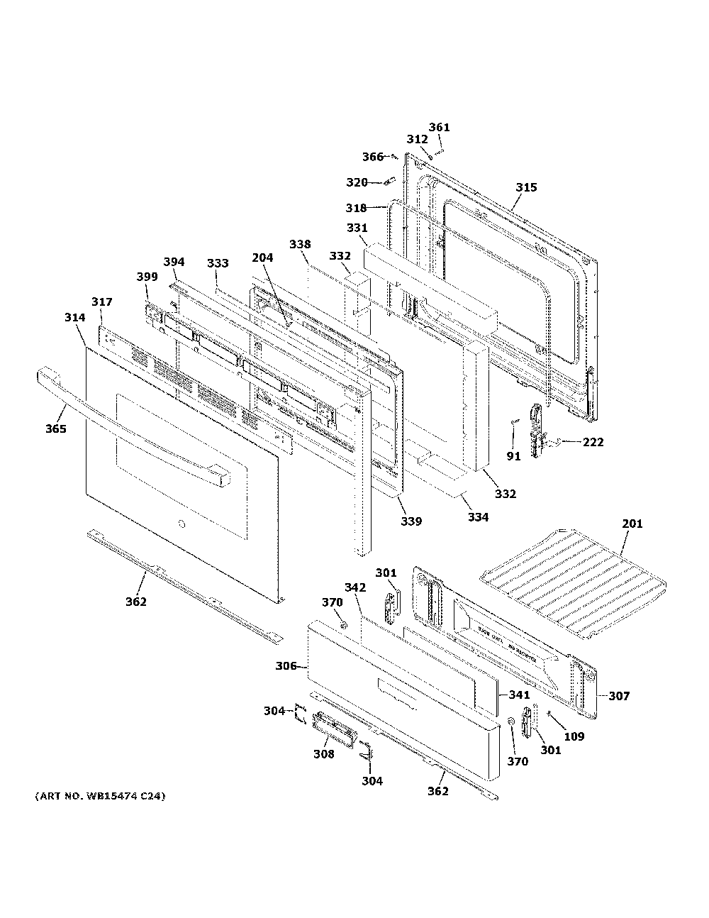 Door And Drawer Parts Diagram and Parts List for JGBS66EEK5ES  General Electric Range
