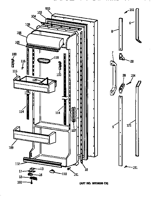 Fresh Food Door Diagram and Parts List for TFX24PRXDWW  General Electric Refrigerator