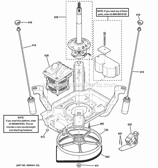 Suspension, Pump & Drive Components Diagram and Parts List for GTWN4250M1WS  General Electric Washer