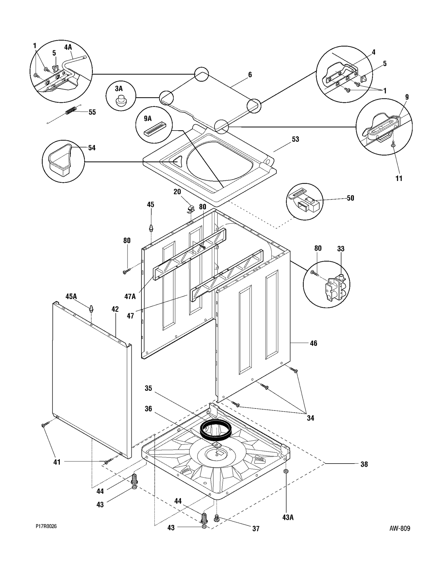 CABINET & TOP Diagram and Parts List for WSM27THEWWW  General Electric Washer