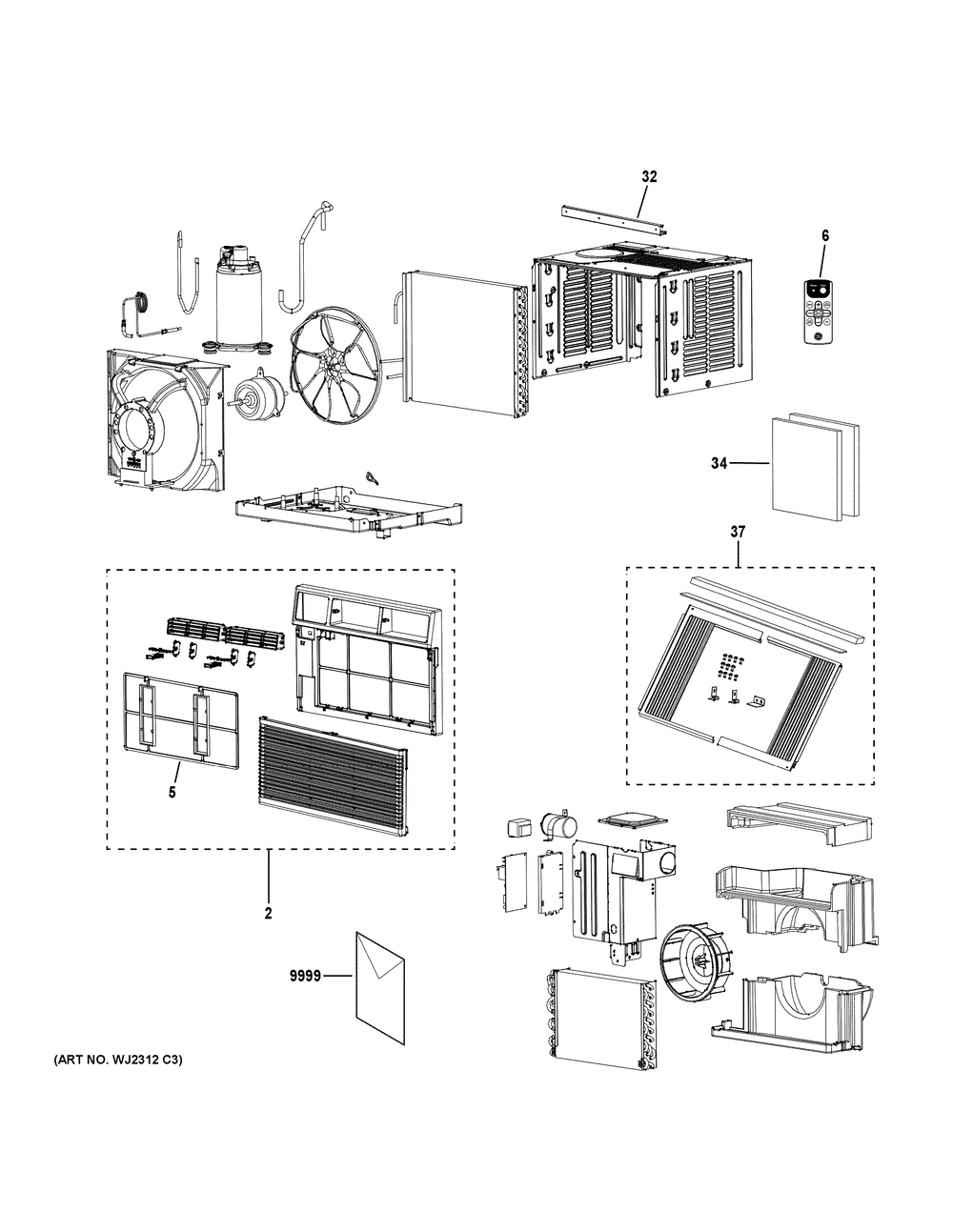 Room Air Conditioner Diagram and Parts List for AWES06BWF1  General Electric Air Conditioner