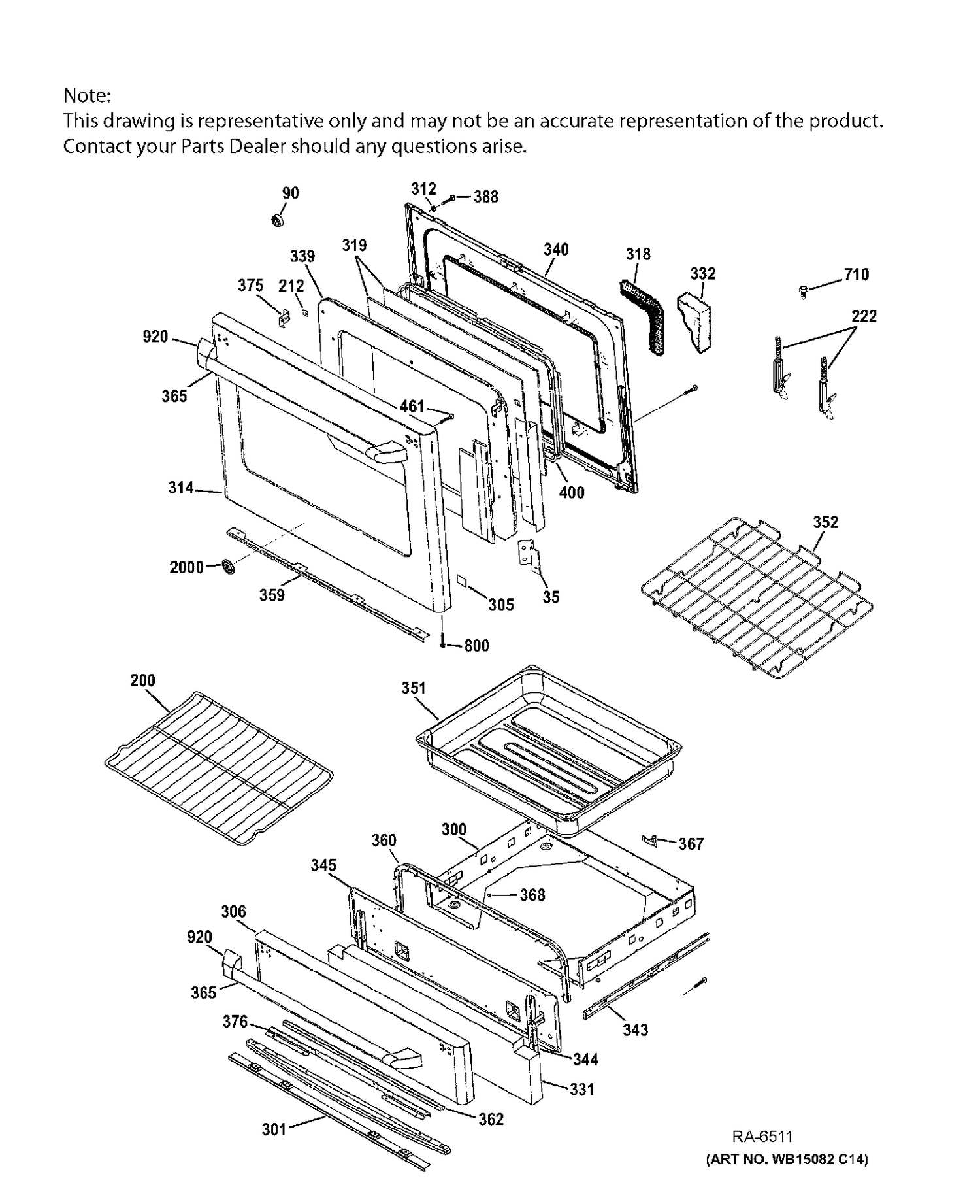 DOOR & DRAWER PARTS Diagram and Parts List for CC2S985SET8SS  General Electric Range