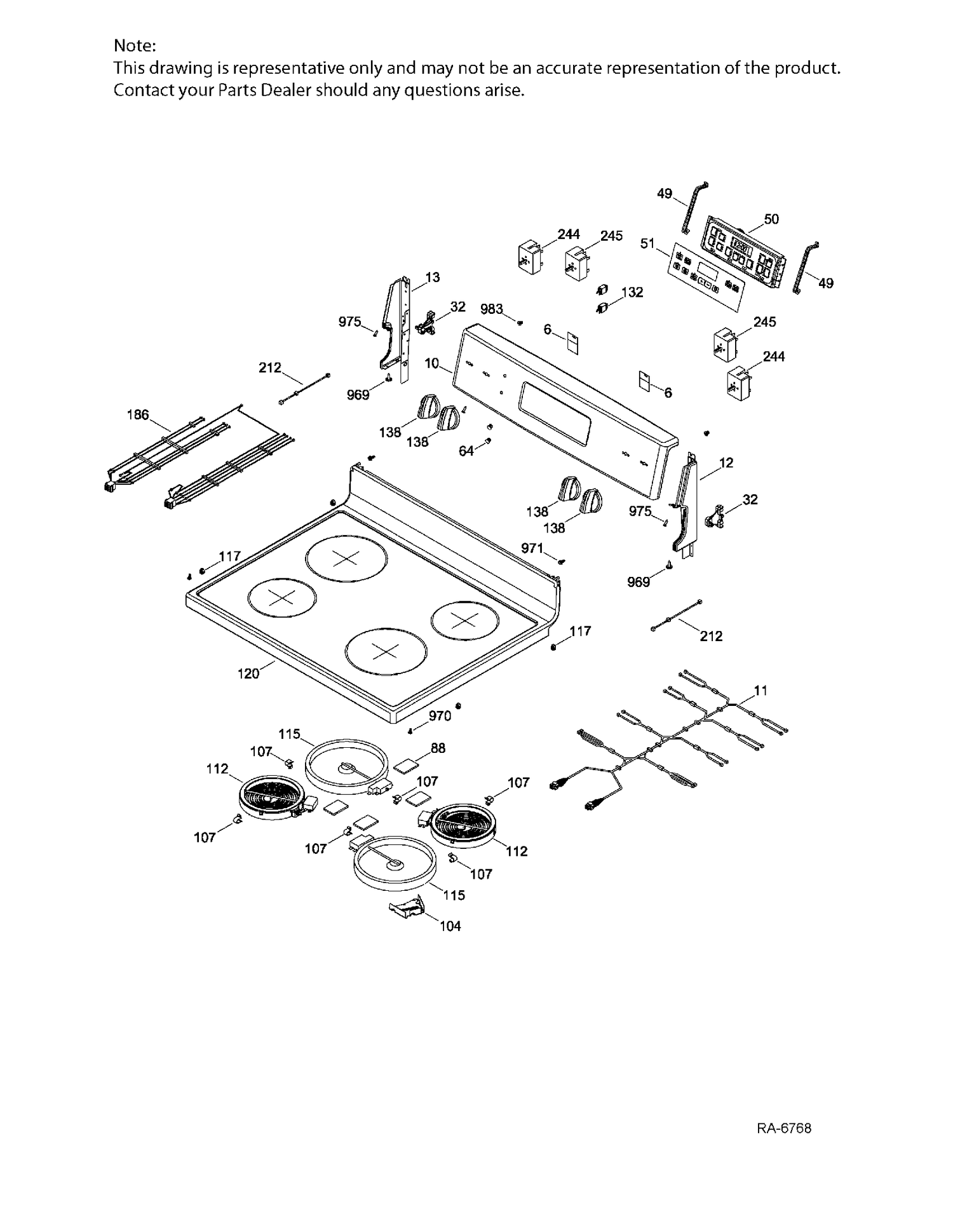 CONTROL PANEL & COOKTOP Diagram and Parts List for JCB630DK1WW  General Electric Range