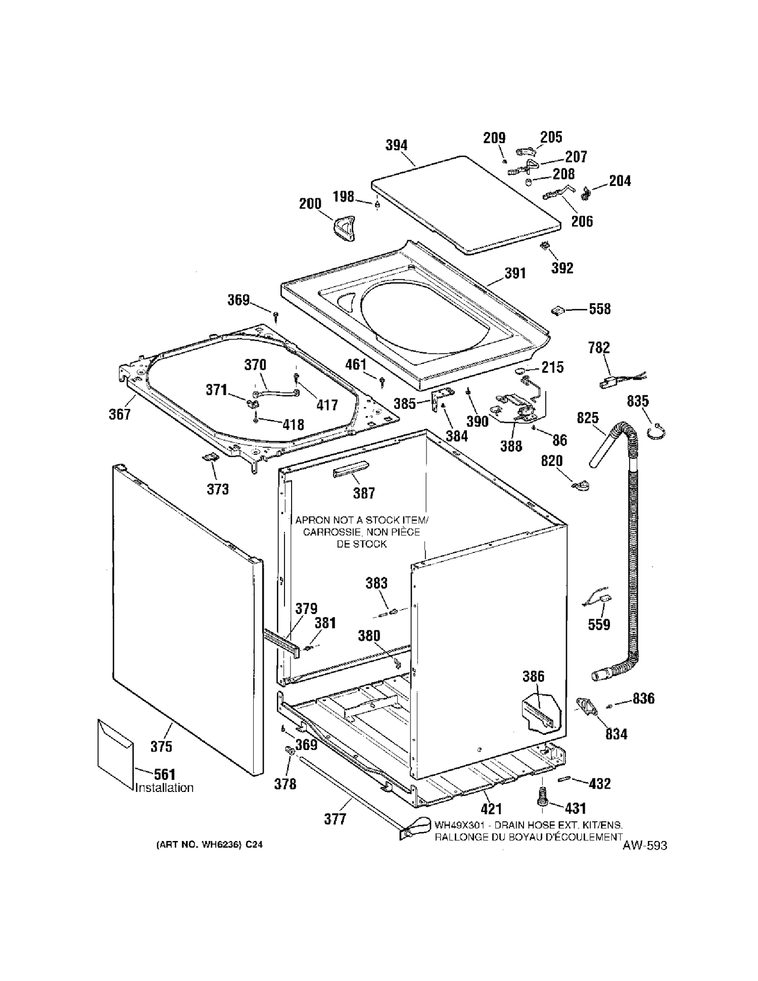CABINET Diagram and Parts List for KNSR3130B1WW  General Electric Washer