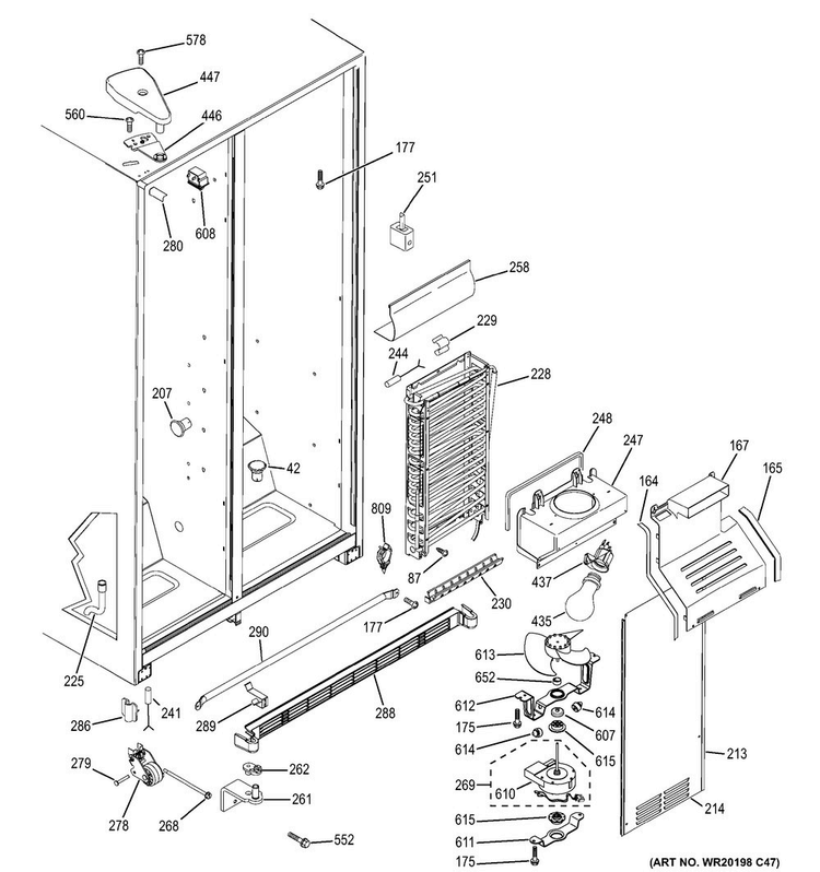 Freezer Section Diagram and Parts List for GSS20ETHDBB  General Electric Refrigerator