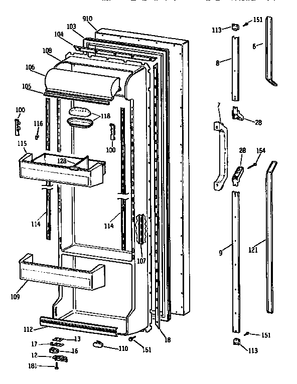Fresh Food Door Diagram and Parts List for TFX24PRAXBB  General Electric Refrigerator