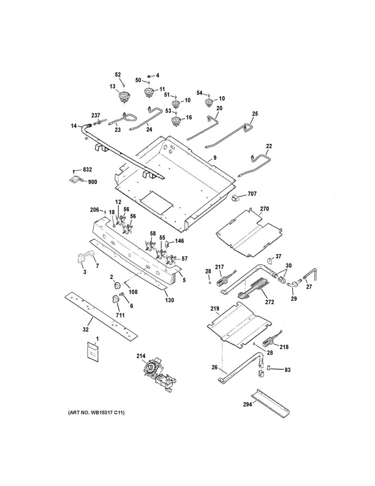 Gas & Burner Parts Diagram and Parts List for JGB750EEF1ES  General Electric Range