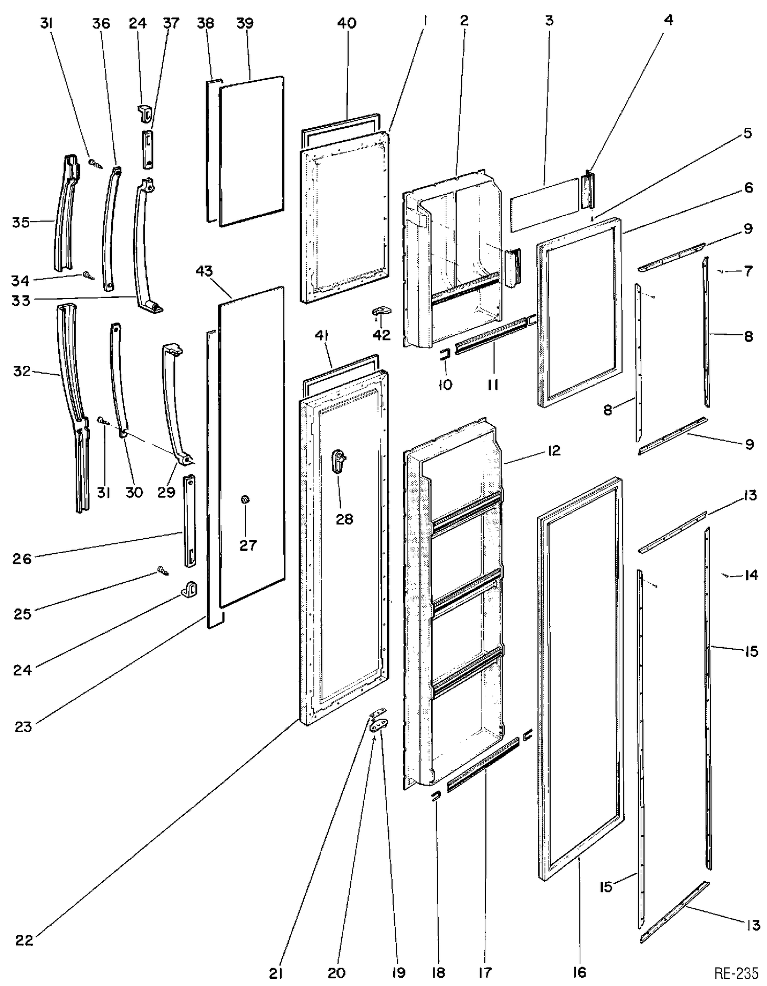 FREEZER DOOR Diagram and Parts List for L19FML3-1  General Electric Refrigerator