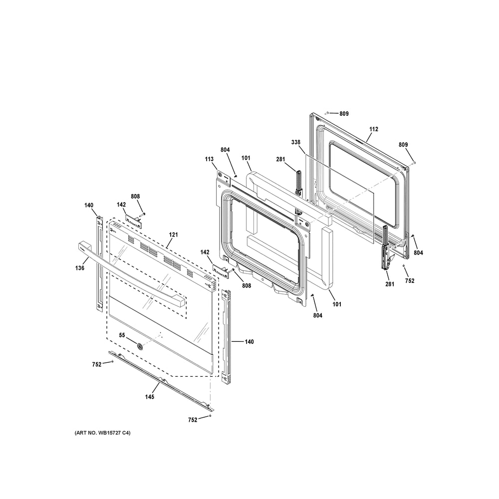 Door Diagram and Parts List for PHS700AY1FS  General Electric Range