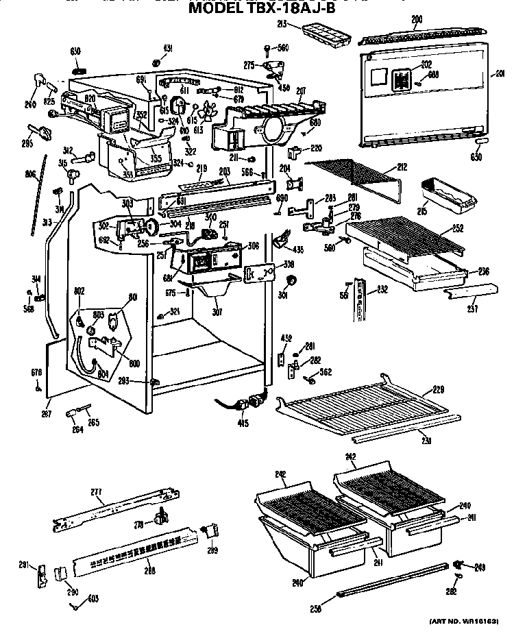 Cabinet Parts Diagram and Parts List for TBX18AJB  General Electric Refrigerator
