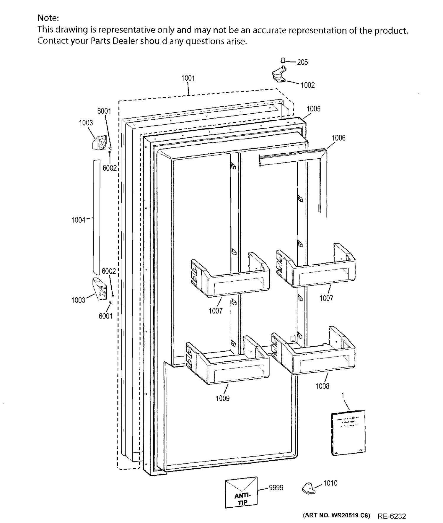 DOOR Diagram and Parts List for ZIFP360NHARH  General Electric Refrigerator