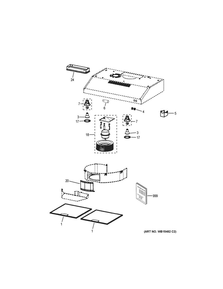 Range Hood Diagram and Parts List for JVX5305SJ1SS  General Electric Range Hood