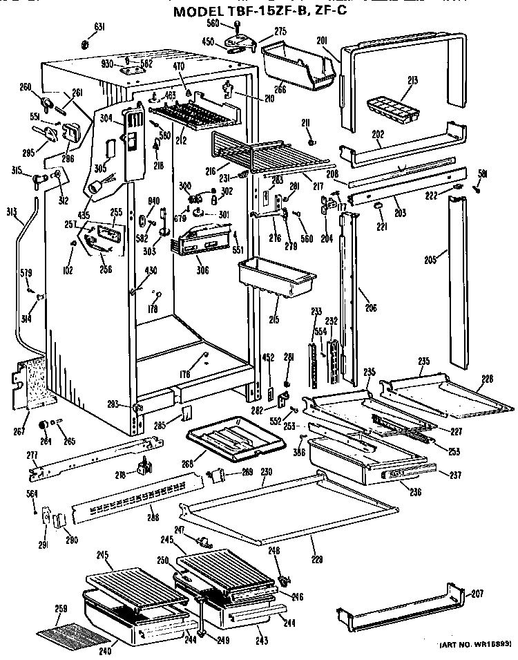 Cabinet Parts Diagram and Parts List for TBF15ZFC  General Electric Refrigerator