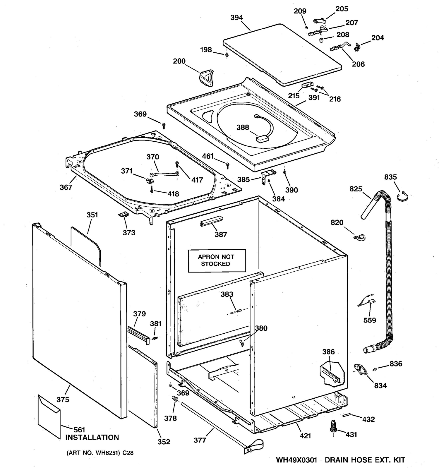 CABINET, COVER & FRONT PANEL Diagram and Parts List for GWSE5200B3WW  General Electric Washer