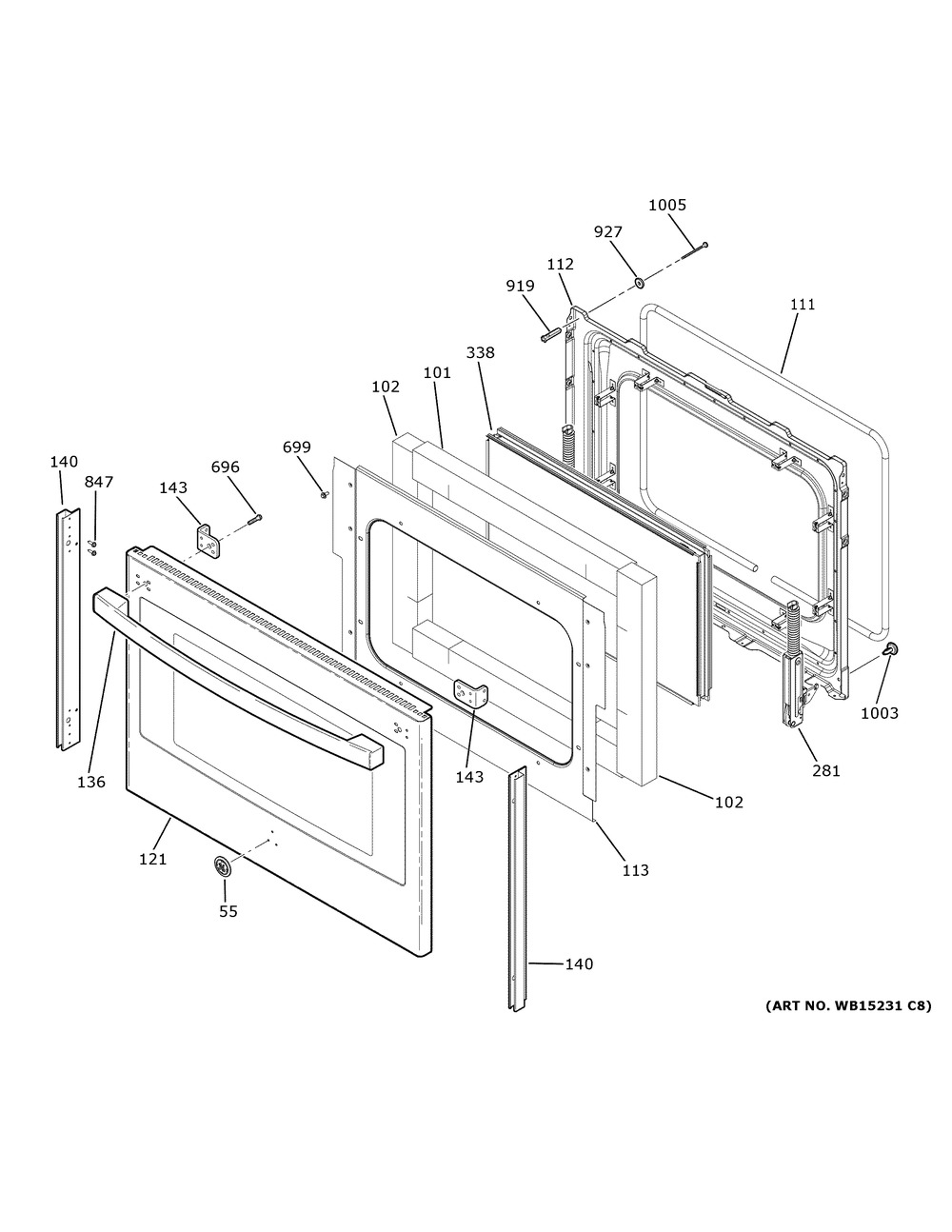 Lower Door Diagram and Parts List for JB860BJATS  General Electric Range
