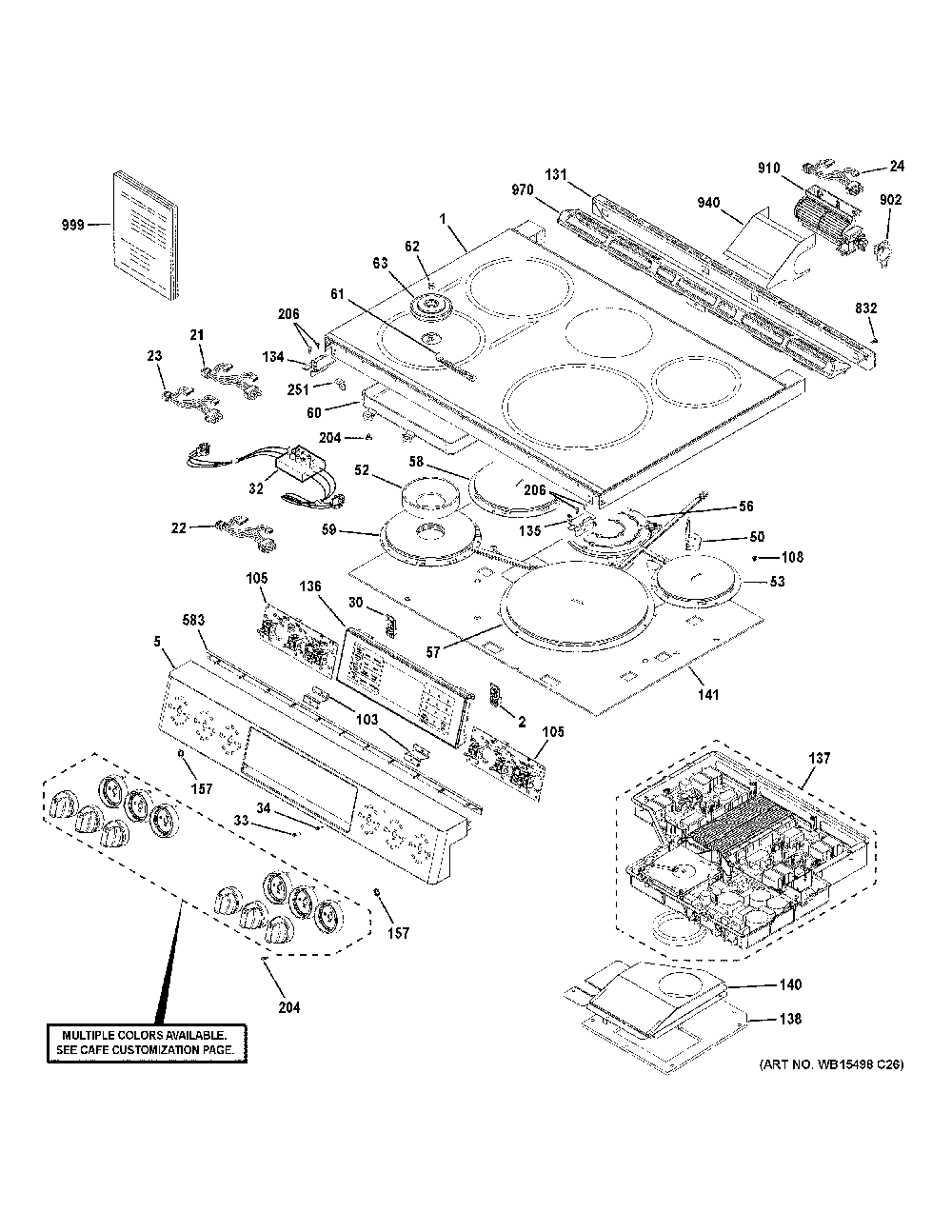 Control Panel And Cooktop Diagram and Parts List for CHS90XP2M2S1  General Electric Range
