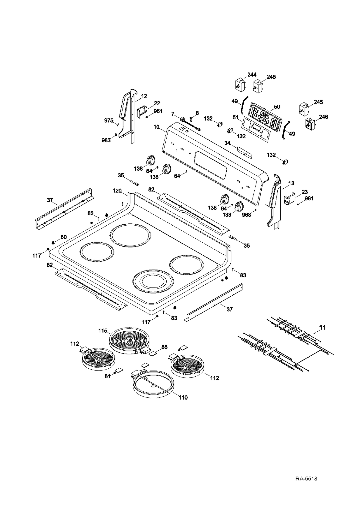 CONTROL PANEL & COOKTOP Diagram and Parts List for MCB787DR4WW  General Electric Range