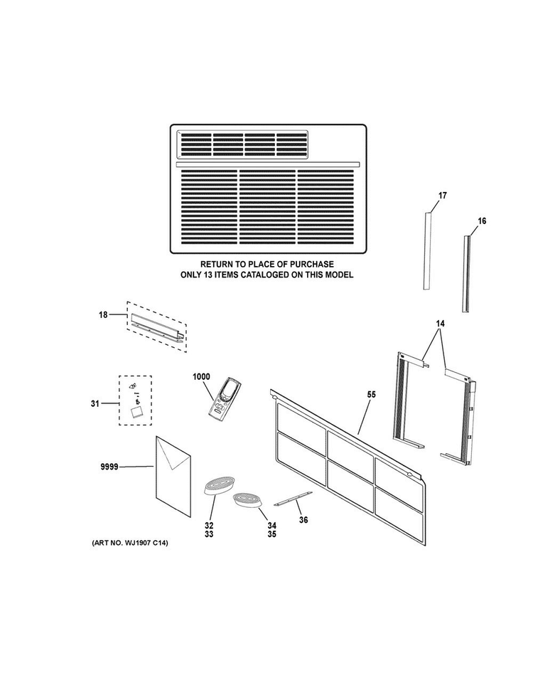 Room Air Conditioner Diagram and Parts List for AEH10AVL1  General Electric Air Conditioner