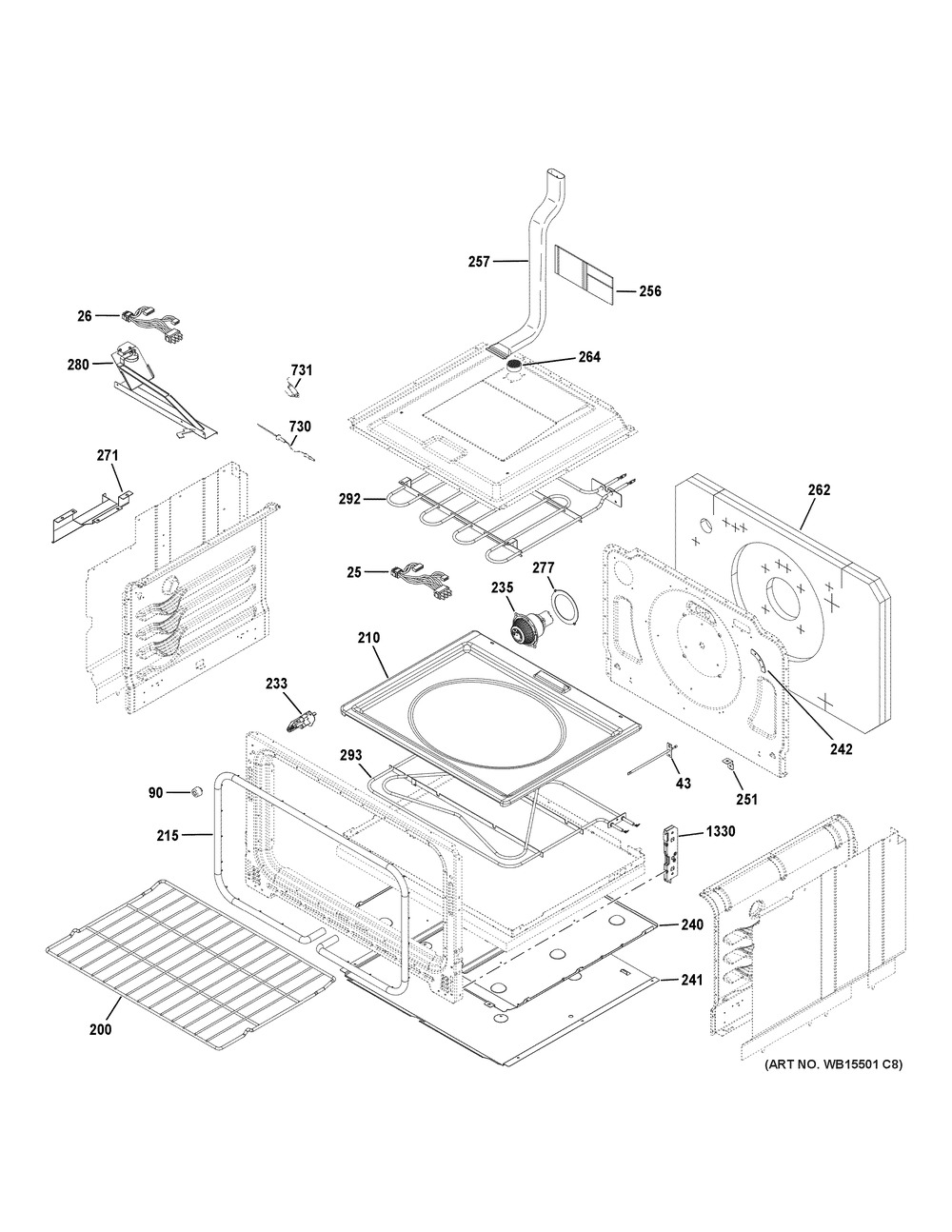 Lower Oven Diagram and Parts List for CHS995SEL2SS  General Electric Range