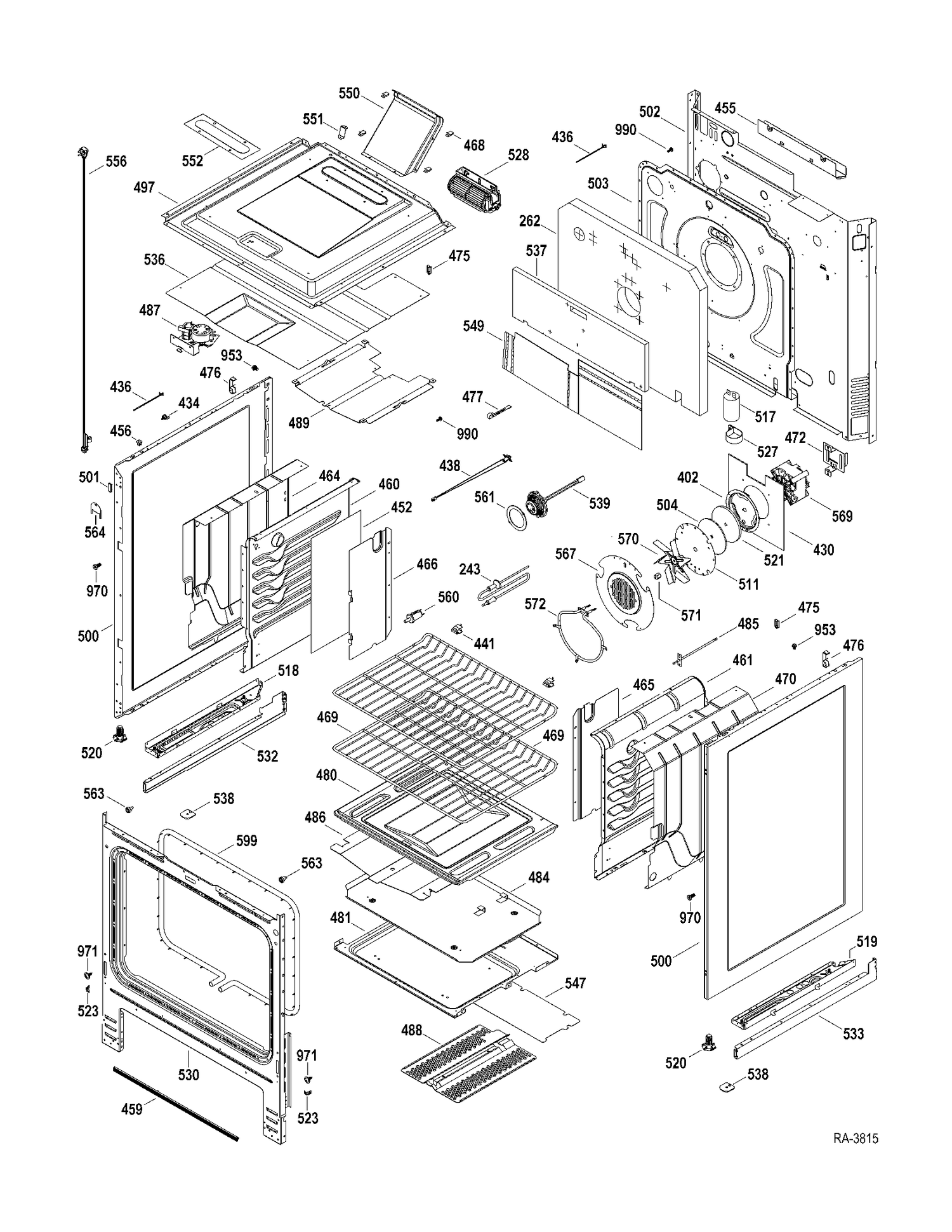 BODY PARTS Diagram and Parts List for PGS975SER1SS  General Electric Range