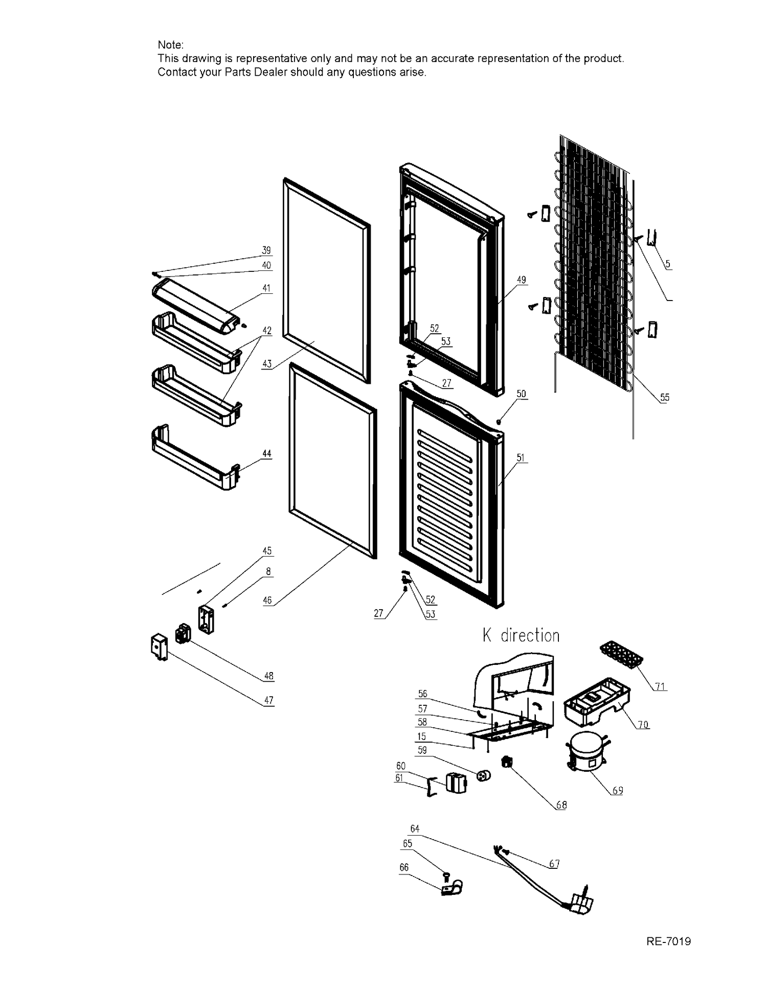 DOOR & SHELVES Diagram and Parts List for HRB10N2BGS  General Electric Refrigerator