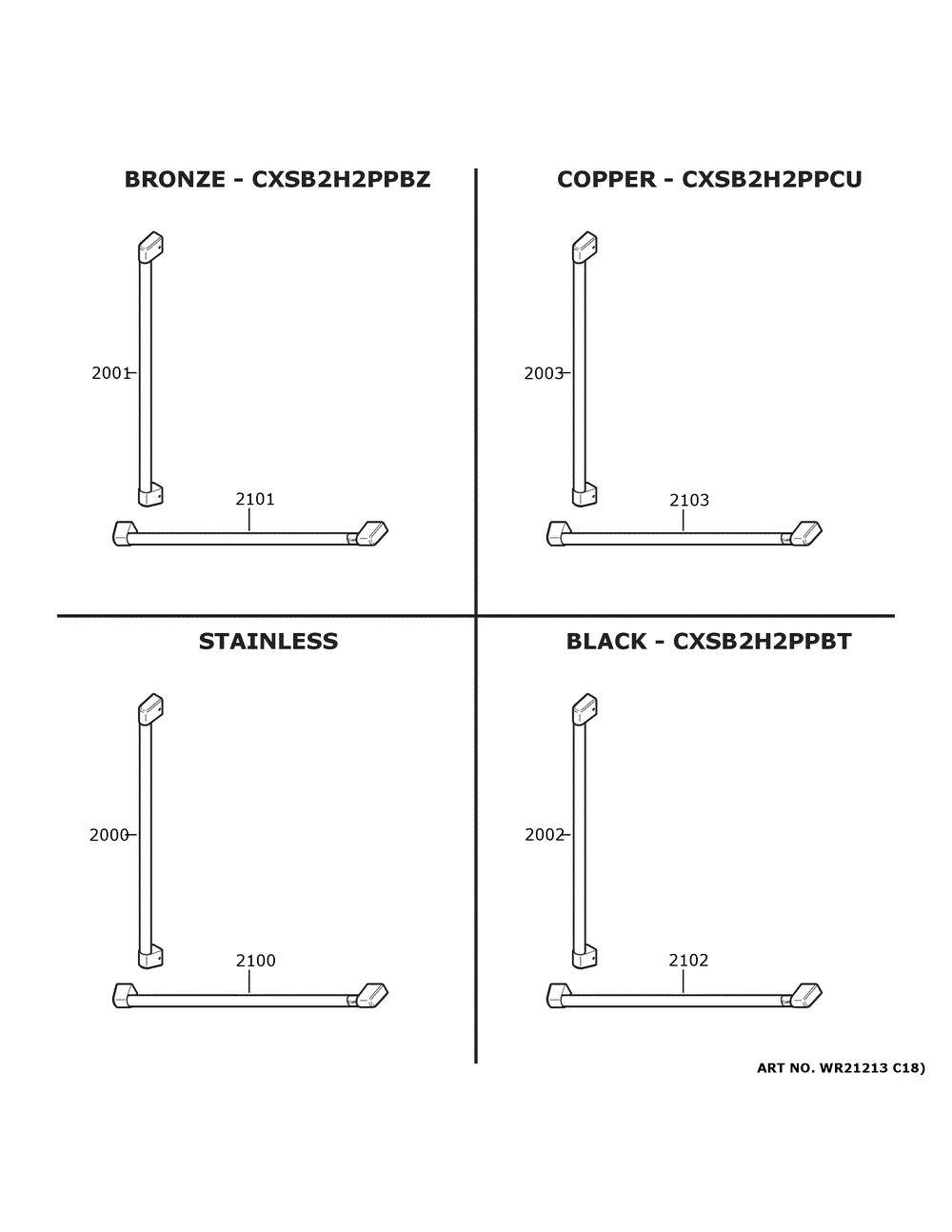 Cafe Customization Diagram and Parts List for CDB36RP2PBS1  General Electric Refrigerator