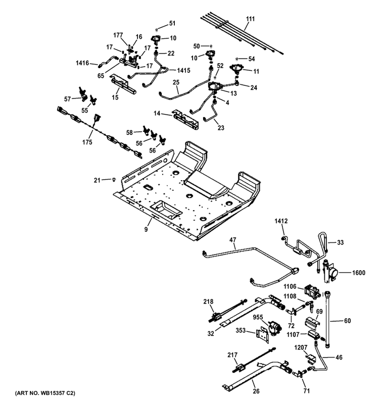 Gas & Burner Parts Diagram and Parts List for PGS950EEF1ES  General Electric Range