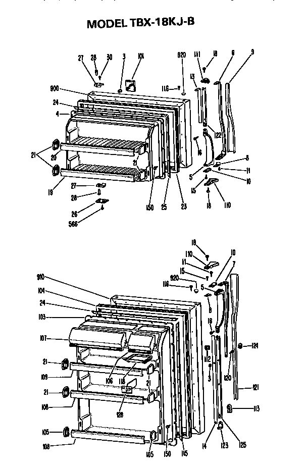Doors Diagram and Parts List for TBX18KJB  General Electric Refrigerator
