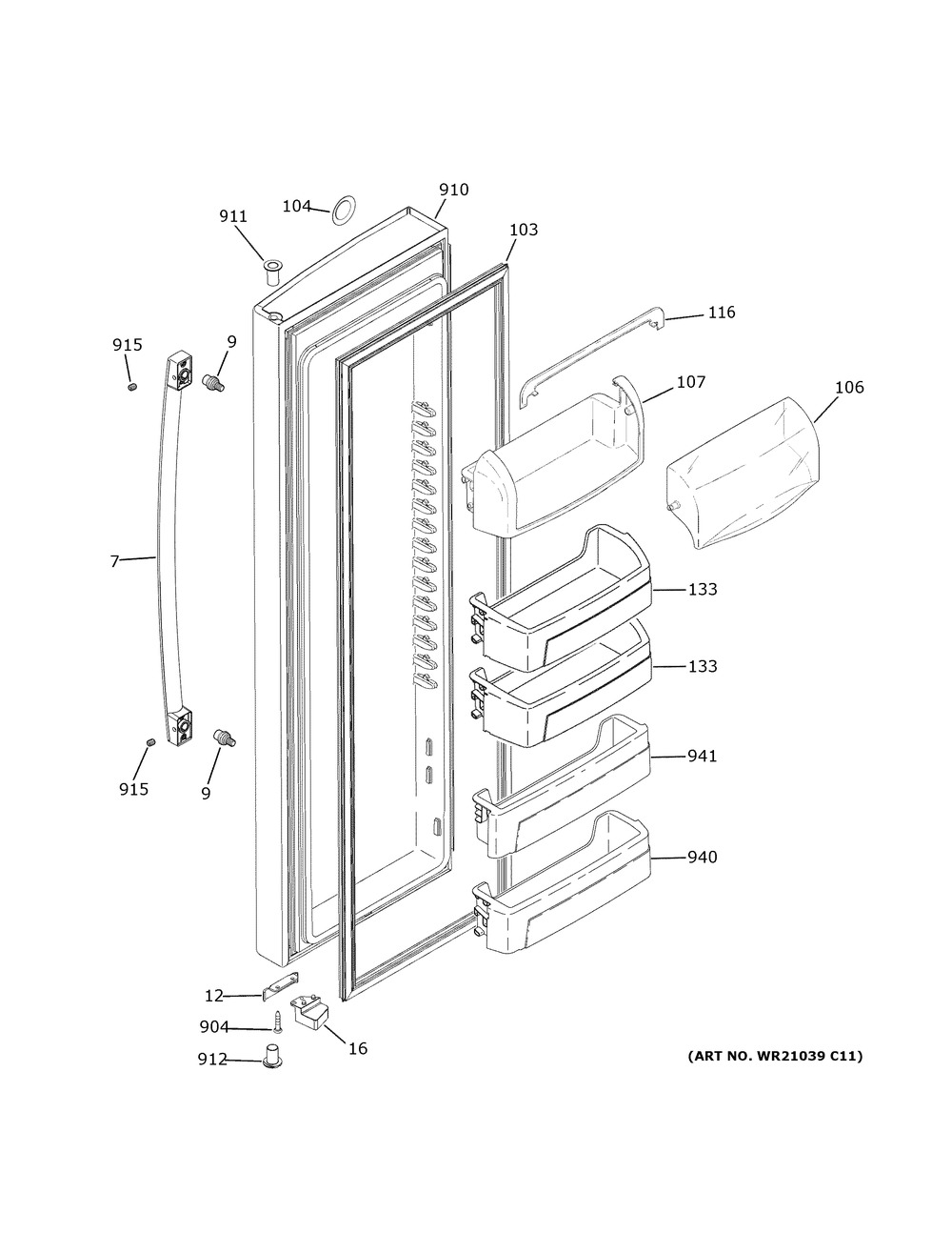Fresh Food Door Diagram and Parts List for GZS22IMNYHES  General Electric Refrigerator