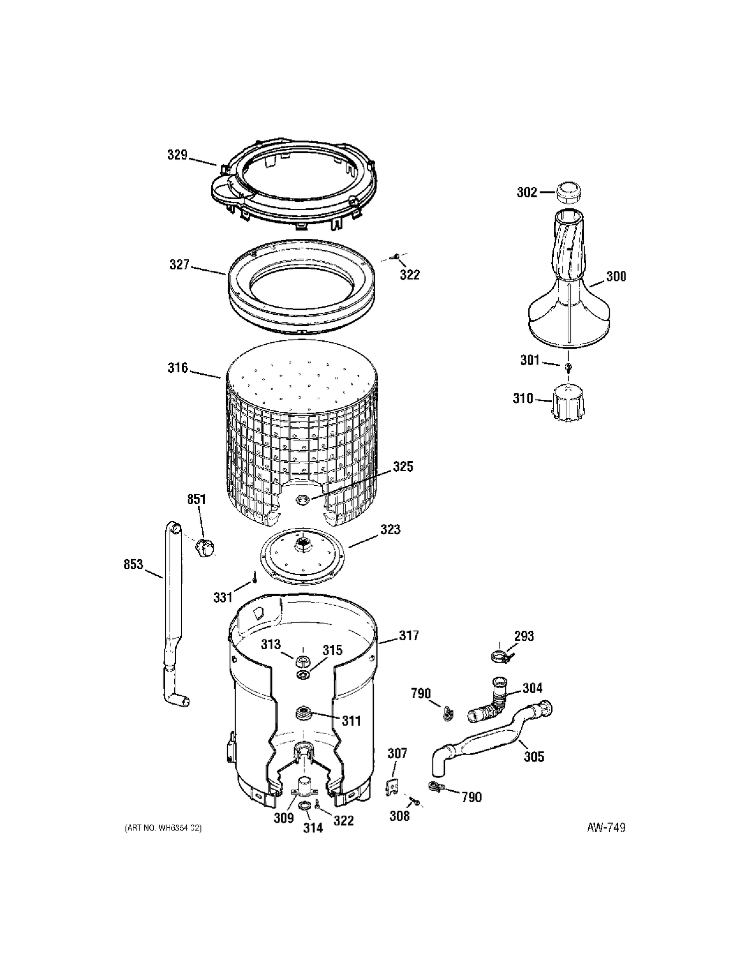 TUB GROUP Diagram and Parts List for MNSR1090H5WW  General Electric Washer