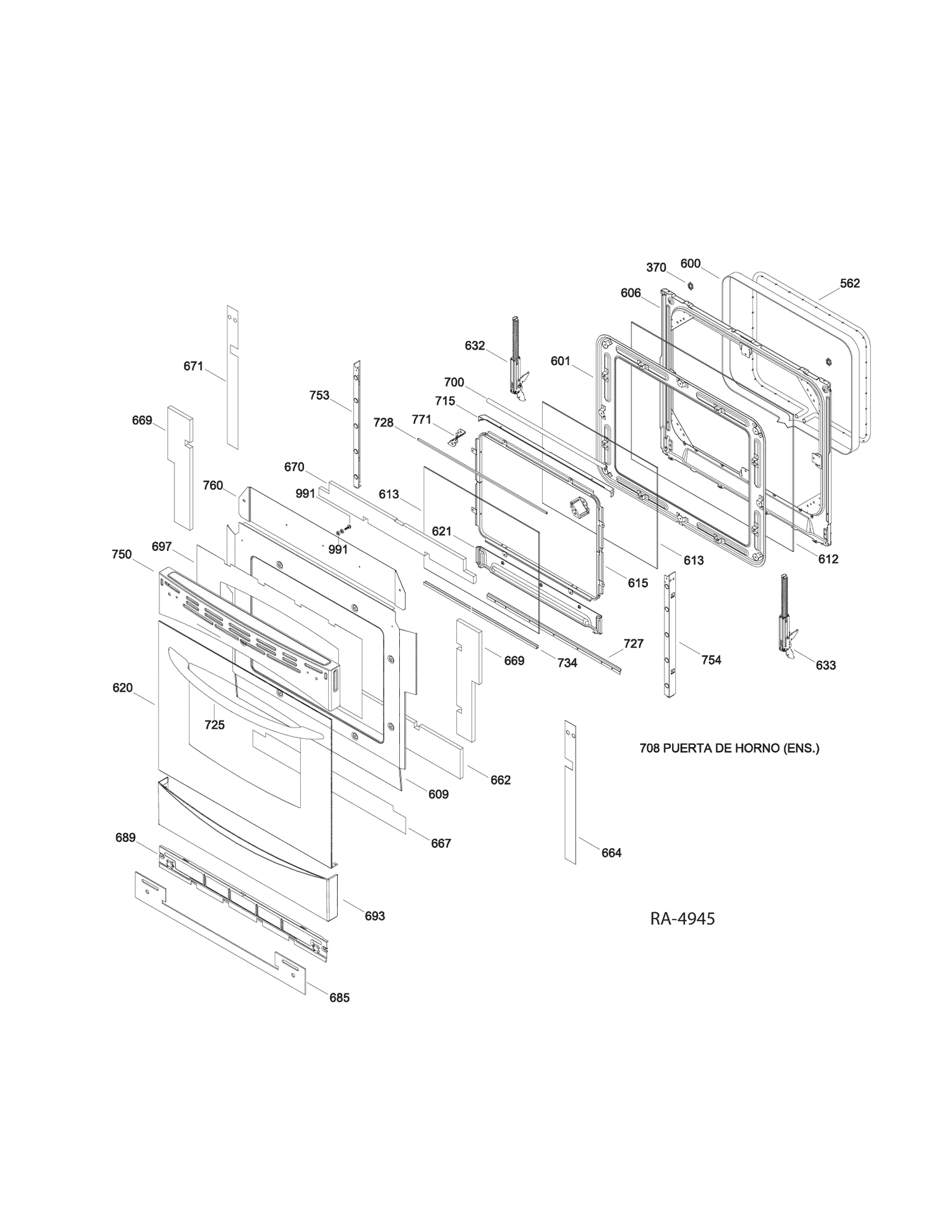 DOOR Diagram and Parts List for PCB969SR1SS  General Electric Range