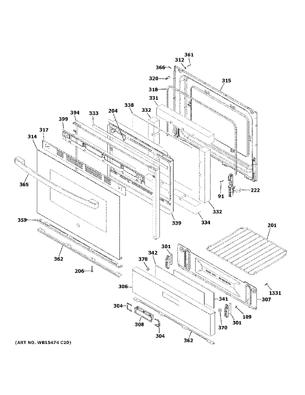 Door And Drawer Parts Diagram and Parts List for JGBS66DEK5BB  General Electric Range