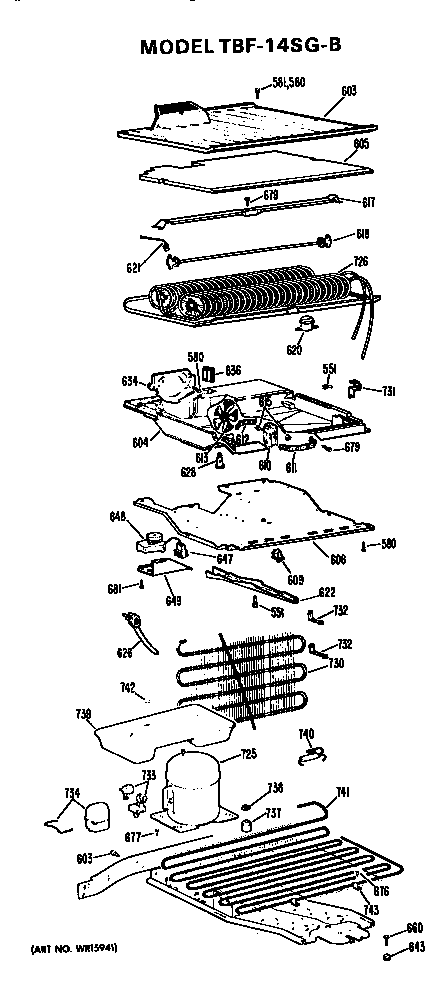 Unit Parts Diagram and Parts List for TBF14SGB  General Electric Refrigerator