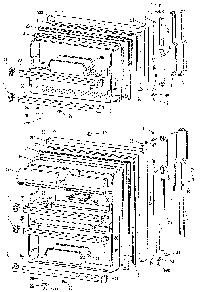 Doors Diagram and Parts List for TBX24ZKFR  General Electric Refrigerator