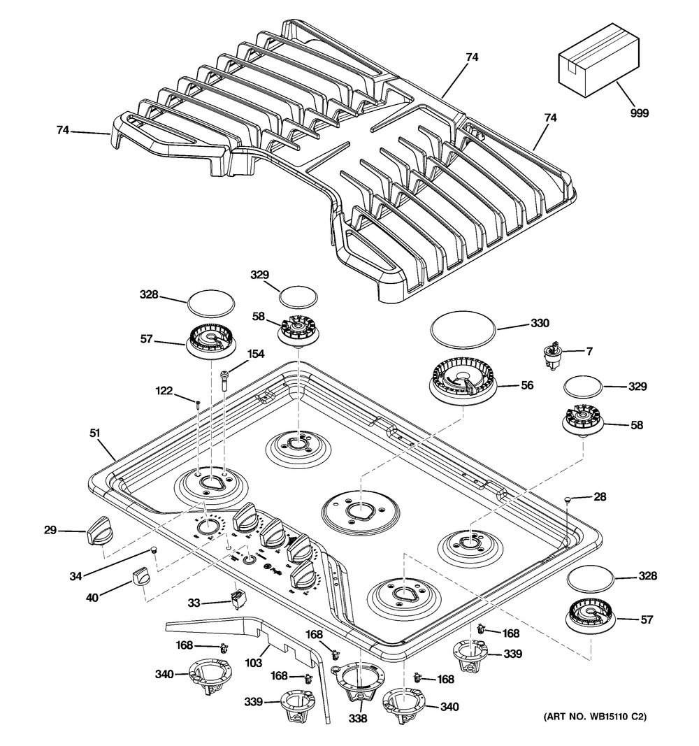 Control Panel And Cooktop Diagram and Parts List for ZBD6920DSS  General Electric Range
