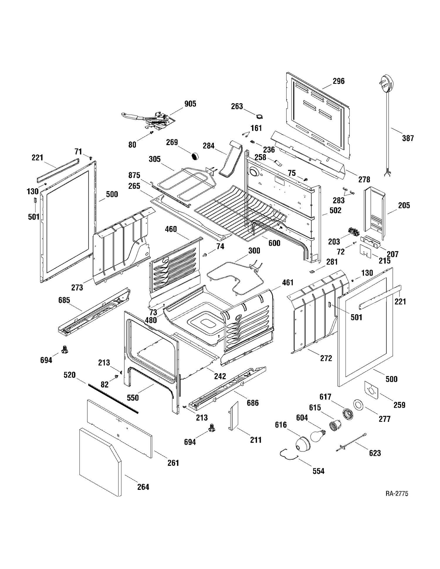BODY PARTS Diagram and Parts List for BCB61SM1SS  General Electric Range