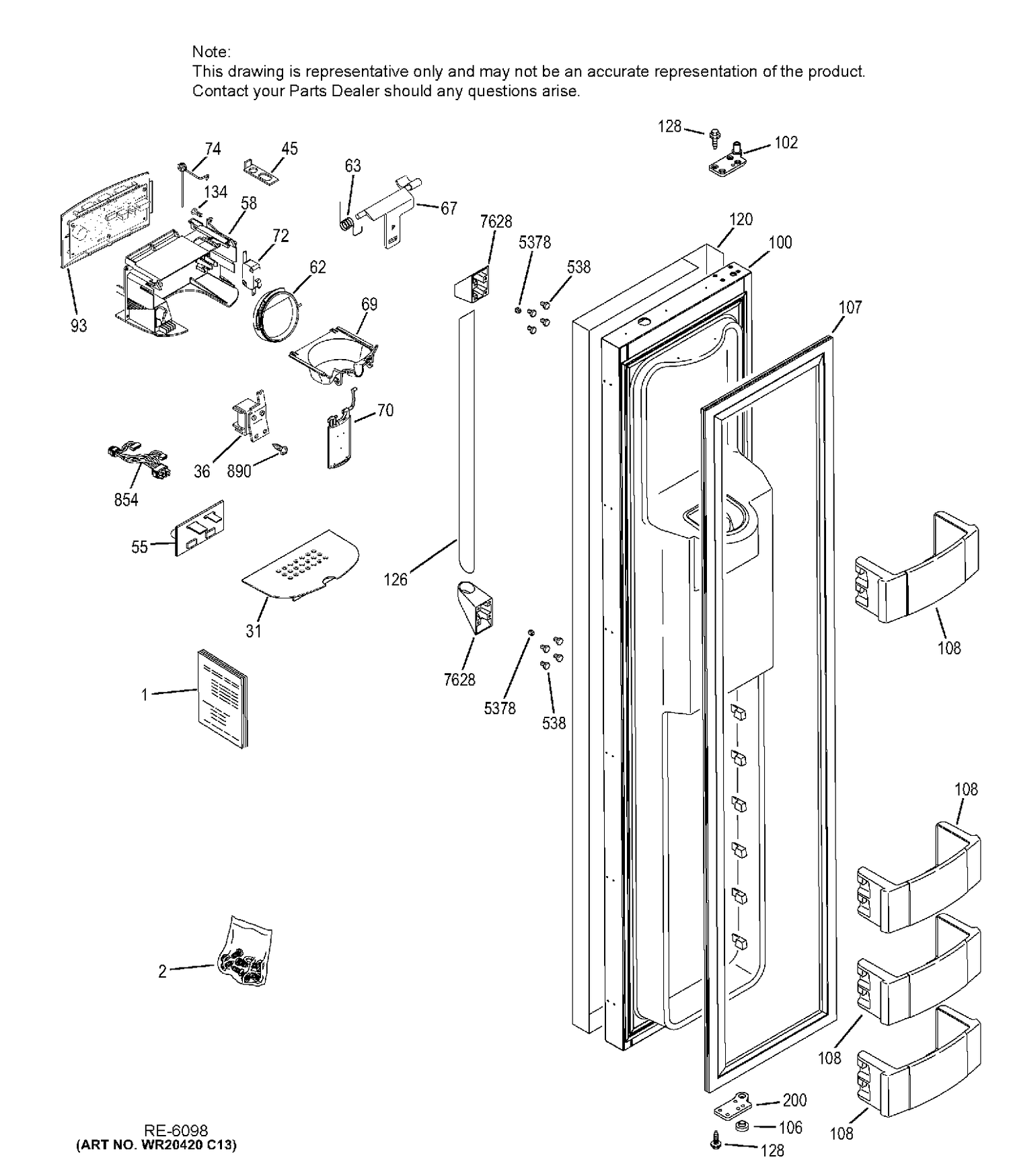 FREEZER DOOR Diagram and Parts List for ZISP420DHASS  General Electric Refrigerator
