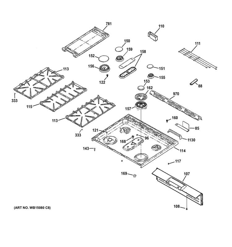 Control Panel & Cooktop Diagram and Parts List for C2S985SET7SS  General Electric Range