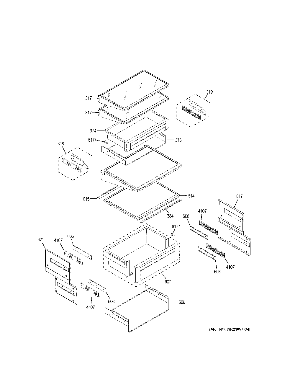 Fresh Food Shelves Diagram and Parts List for ZIS420NNEII  General Electric Refrigerator