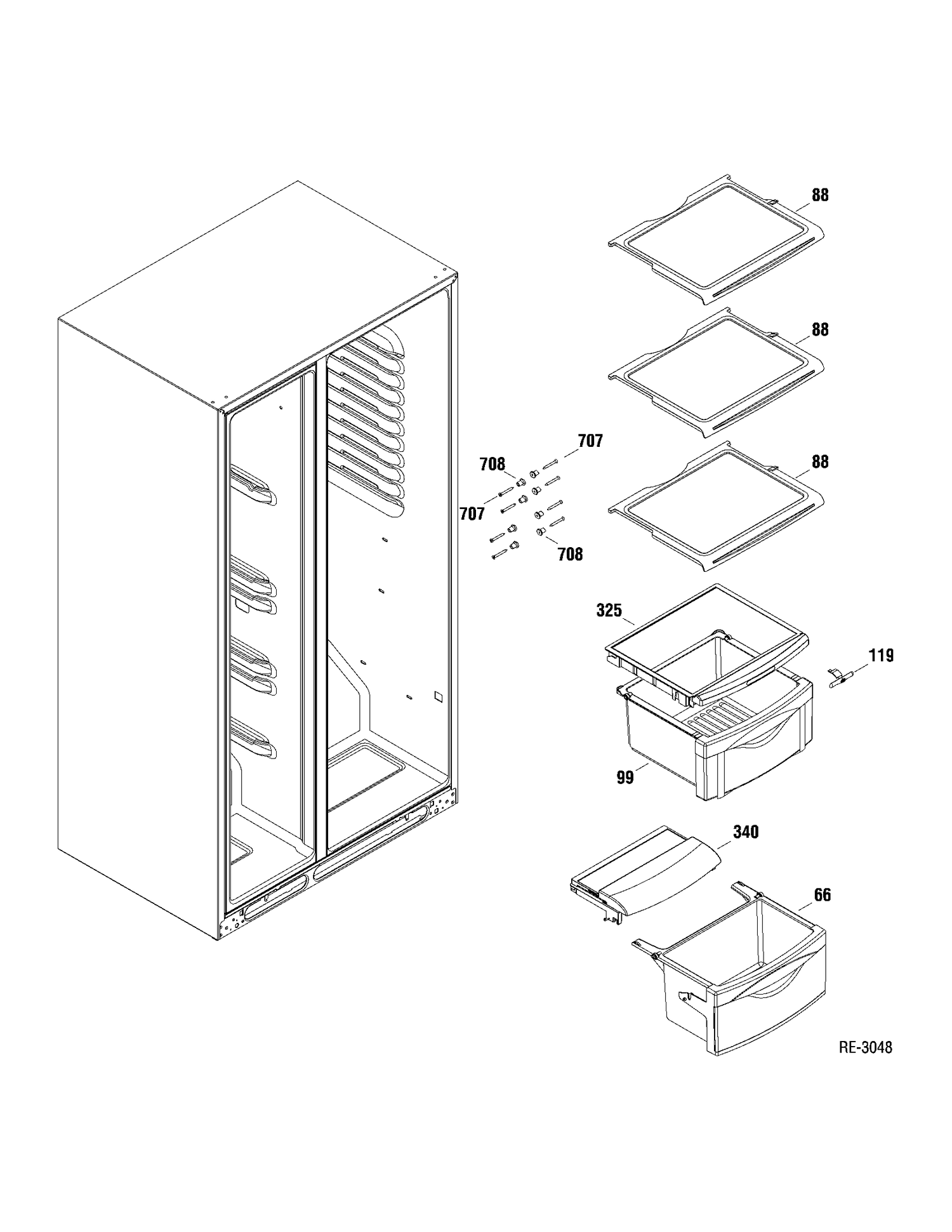 FF SHELVES Diagram and Parts List for GLM23REWAGB  General Electric Refrigerator