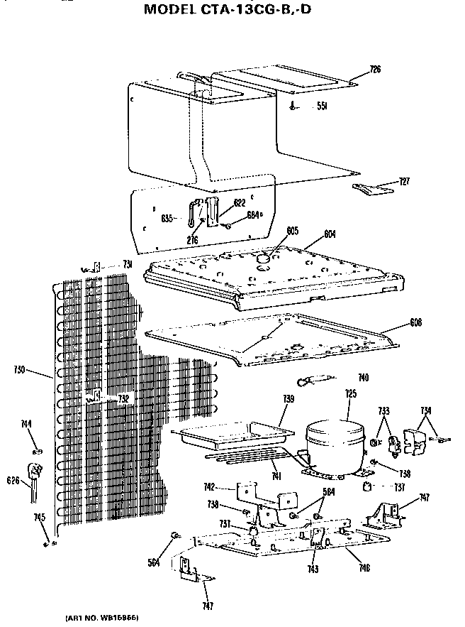 Unit Parts Diagram and Parts List for CTA13CGDLWH  Hotpoint Refrigerator
