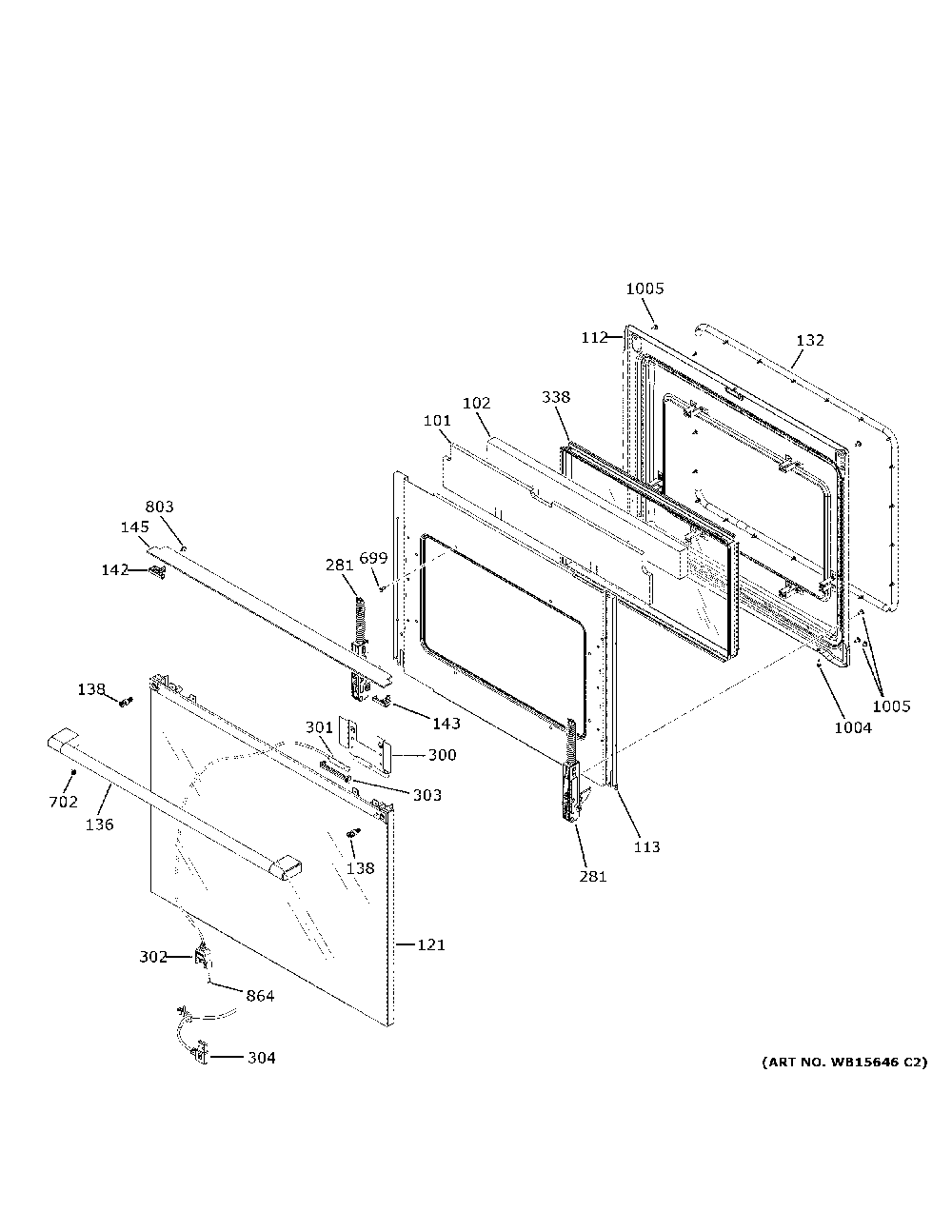 Door Diagram and Parts List for CHS90XM2N2S5  General Electric Range