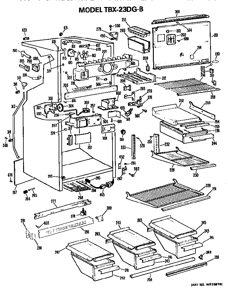 Cabinet Parts Diagram and Parts List for TBX23DGB  General Electric Refrigerator