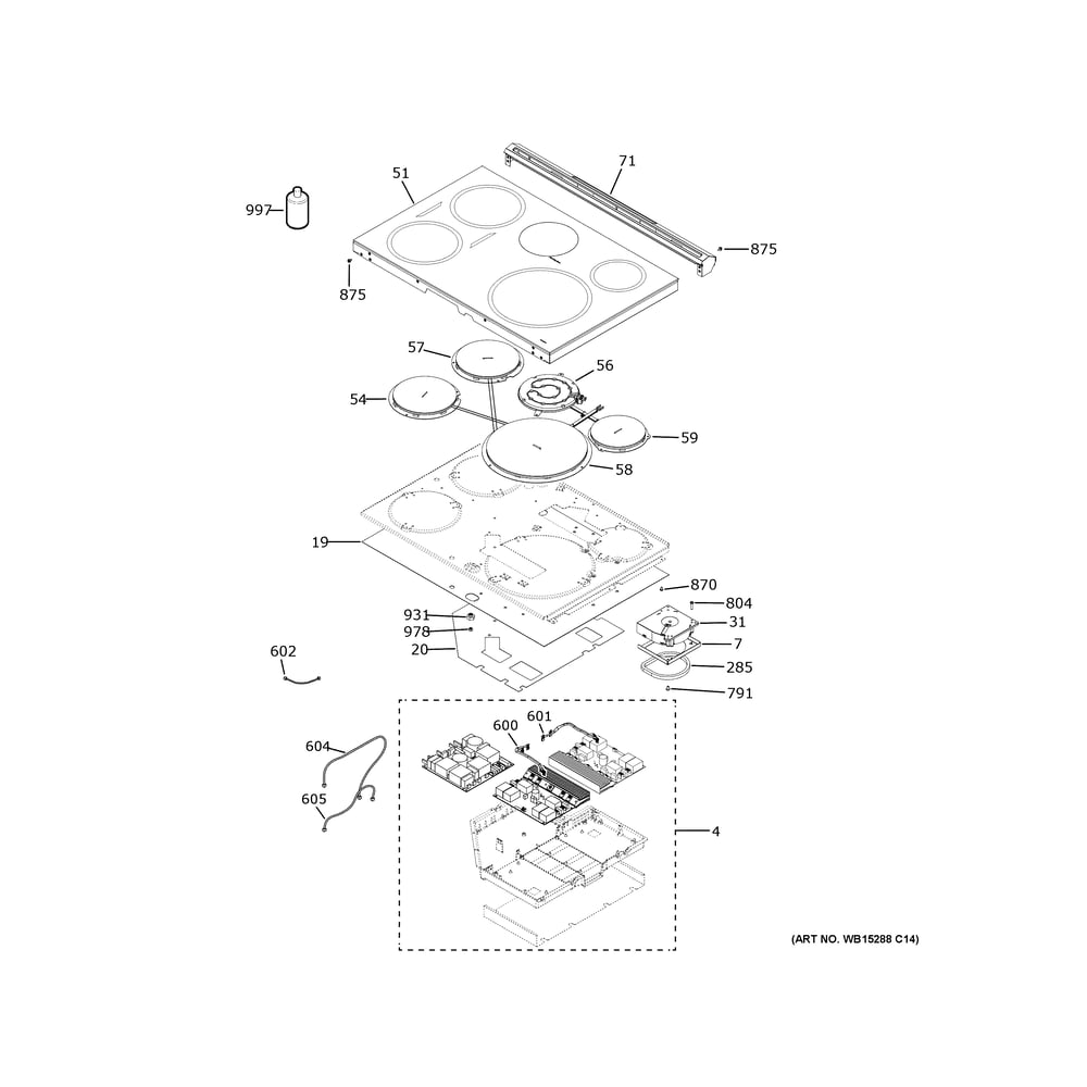 Cooktop Diagram and Parts List for PHS930YPCFS  General Electric Cooktop