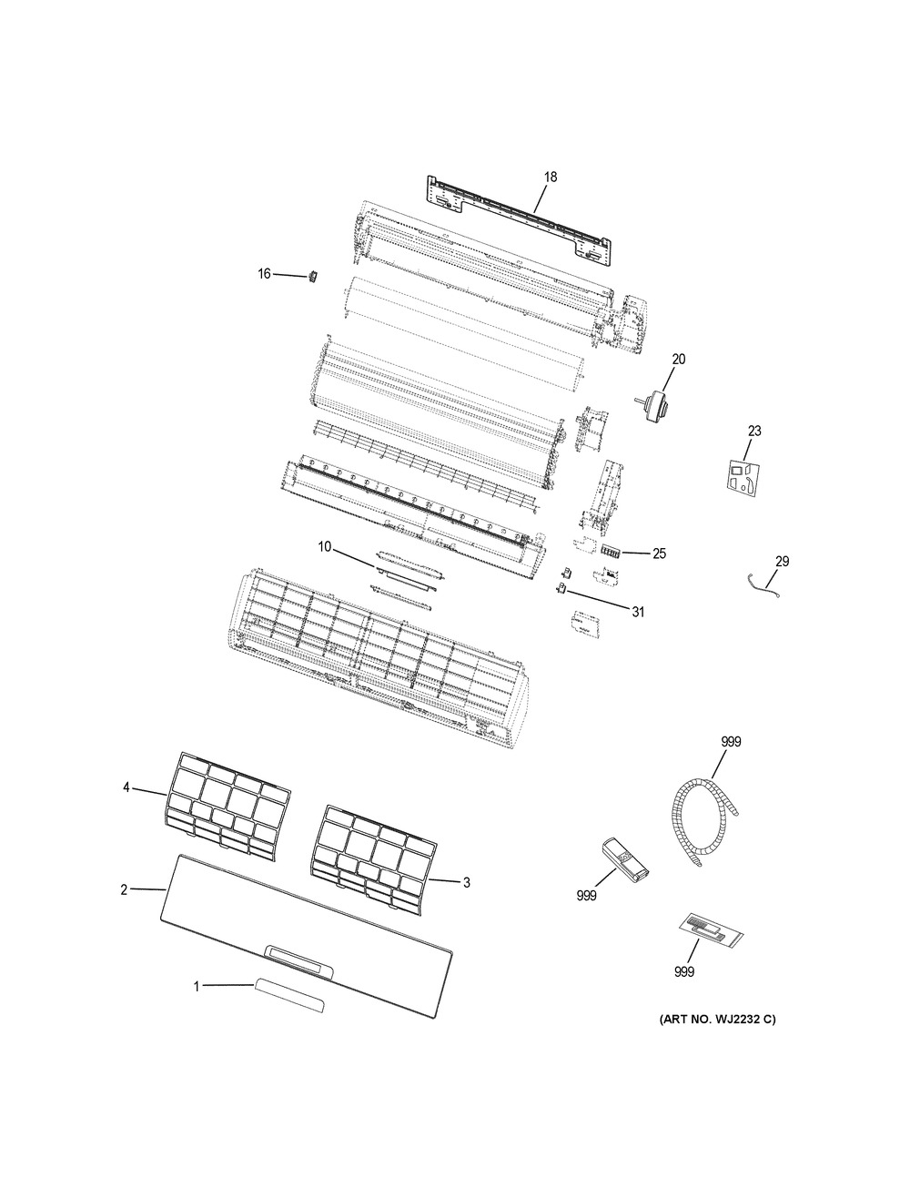 Room Air Conditioner Diagram and Parts List for HSU18VHJ(DB)-G  General Electric Air Conditioner