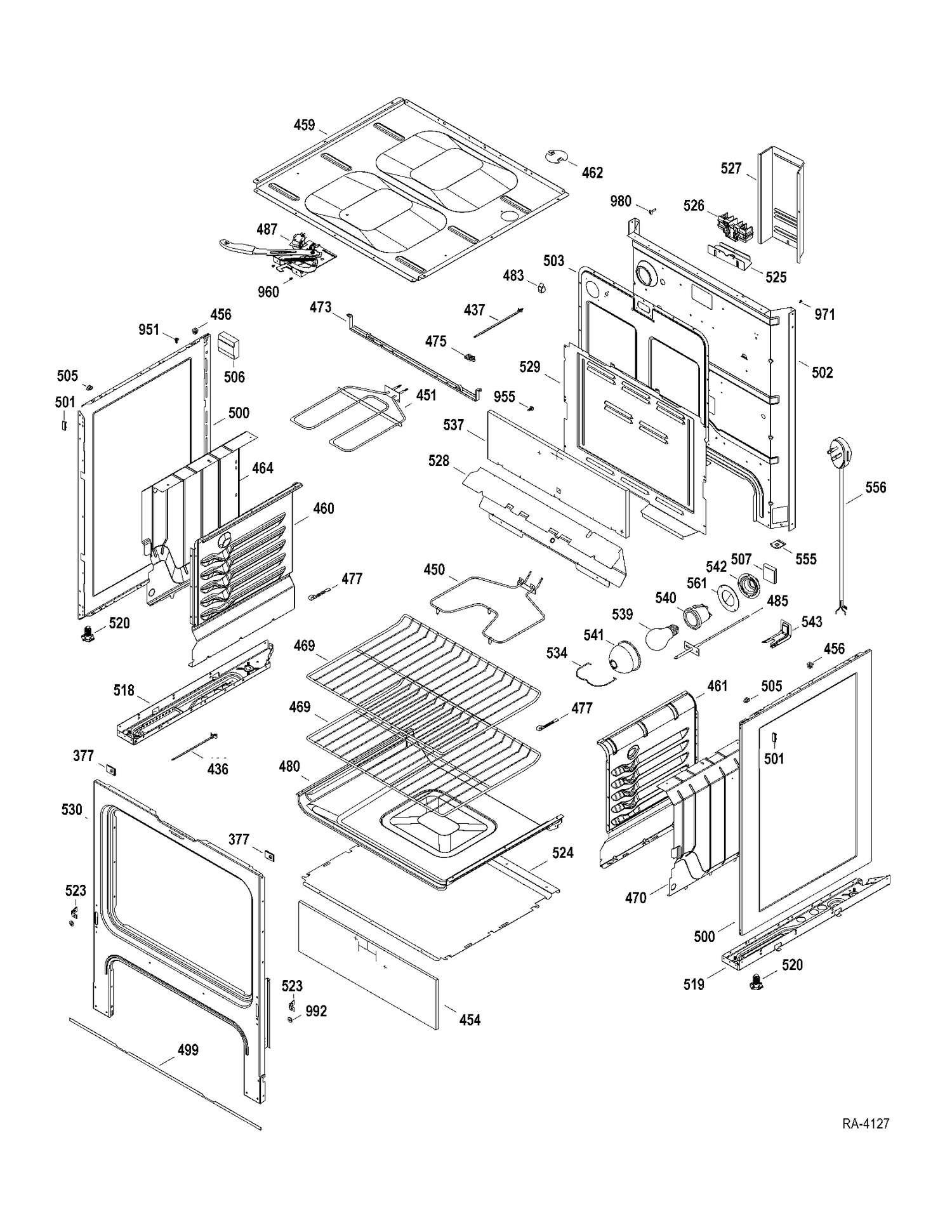 BODY PARTS Diagram and Parts List for JCBP270DT1BB  General Electric Range